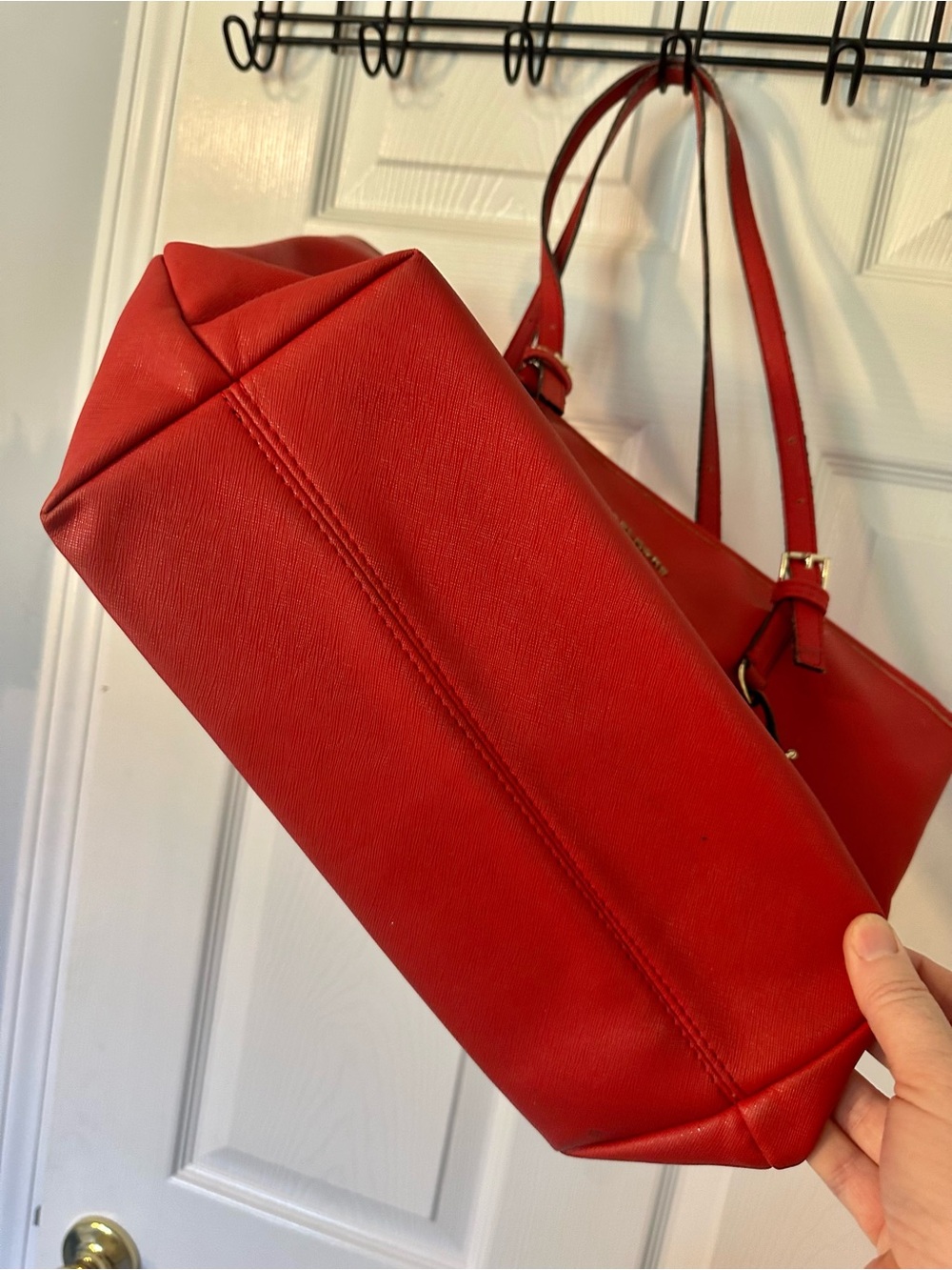 Michael Kors Red Saffiano Leather Tote with MK Charm 11tallx15wide - Picture 4 of 15